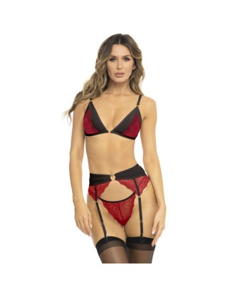 ensemble; 3 pièces; lingerie; femmes; sexy; dentelle; rené rofé; noir; rouge