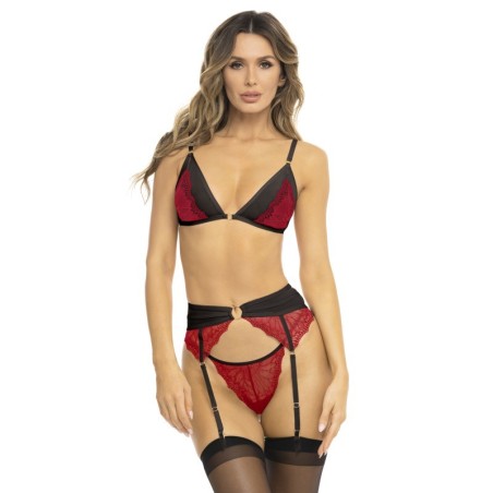 ensemble; 3 pièces; lingerie; femmes; sexy; dentelle; rené rofé; noir; rouge
