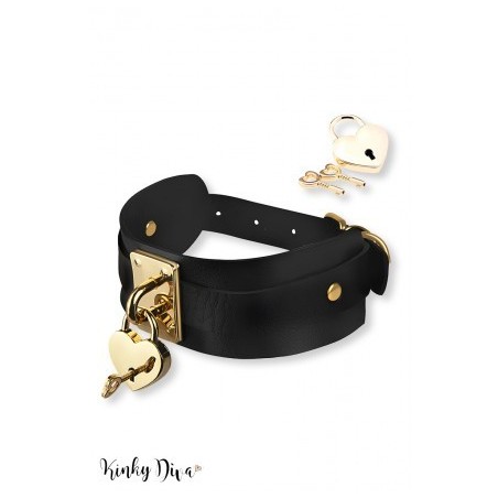 bondage - réglable - femmes - collier - fetish - bondage - sexy - cuir - métal - coeur - doré - cadenas