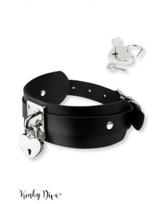 bondage - réglable - femmes - collier - fetish - bondage - sexy - cuir - métal - coeur - argenté - cadenas