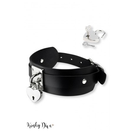 bondage - réglable - femmes - collier - fetish - bondage - sexy - cuir - métal - coeur - argenté - cadenas