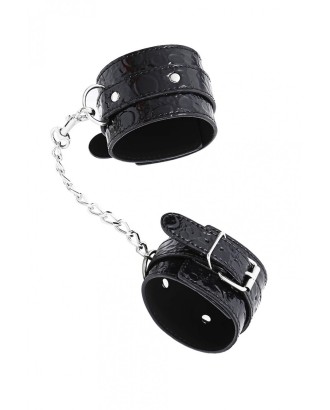 pieds - chevilles - bondage - sm - simili cuir - noir - strass
