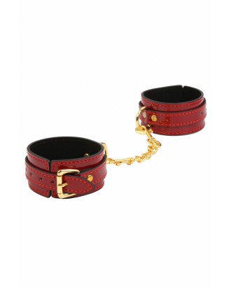 poignets - mains - bondage - sm - simili cuir - rouge - bordeaux - strass - dorées