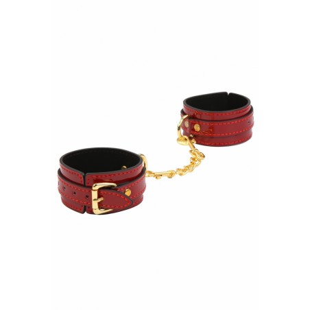 poignets - mains - bondage - sm - simili cuir - rouge - bordeaux - strass - dorées