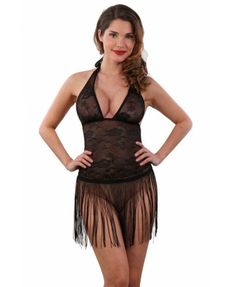 transparente - dos nu - noire - sexy - sans manches - floral - frange - top