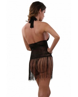 Robe / Top dentelle florale & franges sexy
