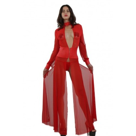 sexy - longue - soirée - dentelle - rouge - résille - fendue - sensuelle