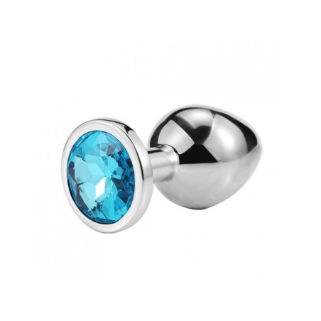 anal; plug; métal; strass; blanc; cristal; bleu