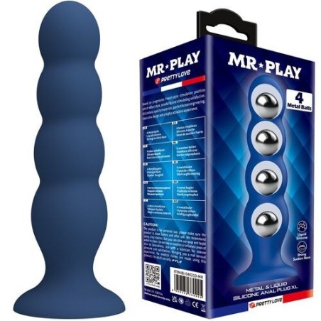 plug - silicone - anal - bleu - progressif - billes anales - métal