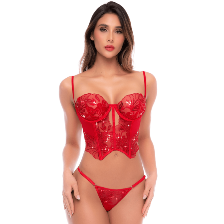 ensemble - dentelle -strass - lingerie - sexy - femme - ensemble - rouge
