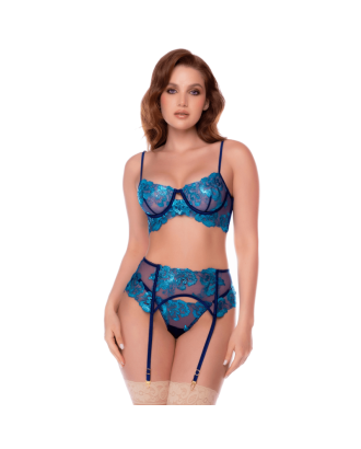 ensemble - 3 pièces - sexy - dentelle - bleu - sexy - napalé