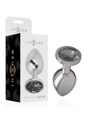 anal; plug; métal; strass; blanc; cristal; noir; médium; moyen