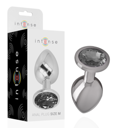anal; plug; métal; strass; blanc; cristal; noir; médium; moyen