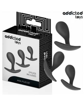 plug - silicone - lisse - noir - 3 tailles - coffret - set